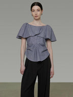 unspoken Flattering Pure Cotton Loose Boat Neck Women Striped Short Sleeve Blouses