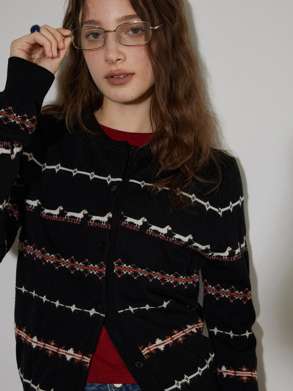 Lofi choose Stretch Animal Print Loose Casual Long Sleeve Crew Neck Women Black Cardigans