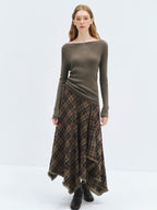 someonesometimes Soft Acrylic Wool Nylon Blend Slim Fit Printed Boat Neck Women Mud Green Sweater