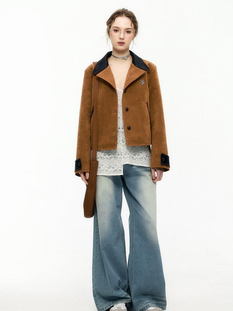 ikyou Non Iron 3D Embellished Straight Fit Commuter Notch Lapel Brown Cropped Jackets