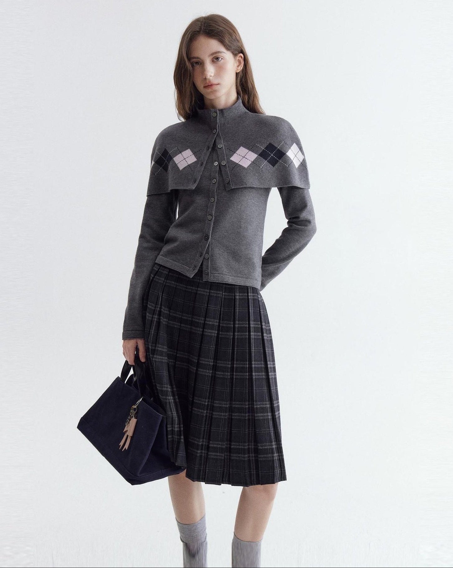 fano Button Front Two Piece Knit Crew Neck Long Sleeve Women Office Cardigans