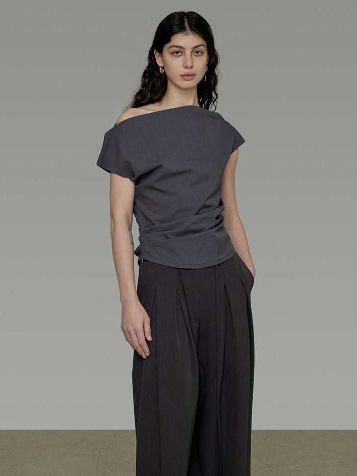 unspoken Pleated Stretch Minimalist Workwear Natural Waist Women Wide Leg Pants