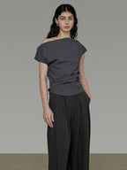 unspoken Pleated Stretch Minimalist Workwear Natural Waist Women Wide Leg Pants