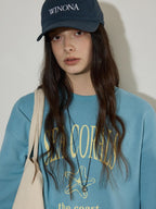 Lofi choose Cotton Blend Relaxed Crewneck Women Office Letter Print Blue Grey Sweatshirt