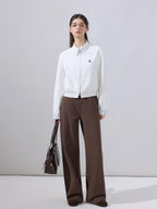 ikyou Ultra Light Lyocell Cotton Casual Stand Collar Short Zip White Cropped Jackets
