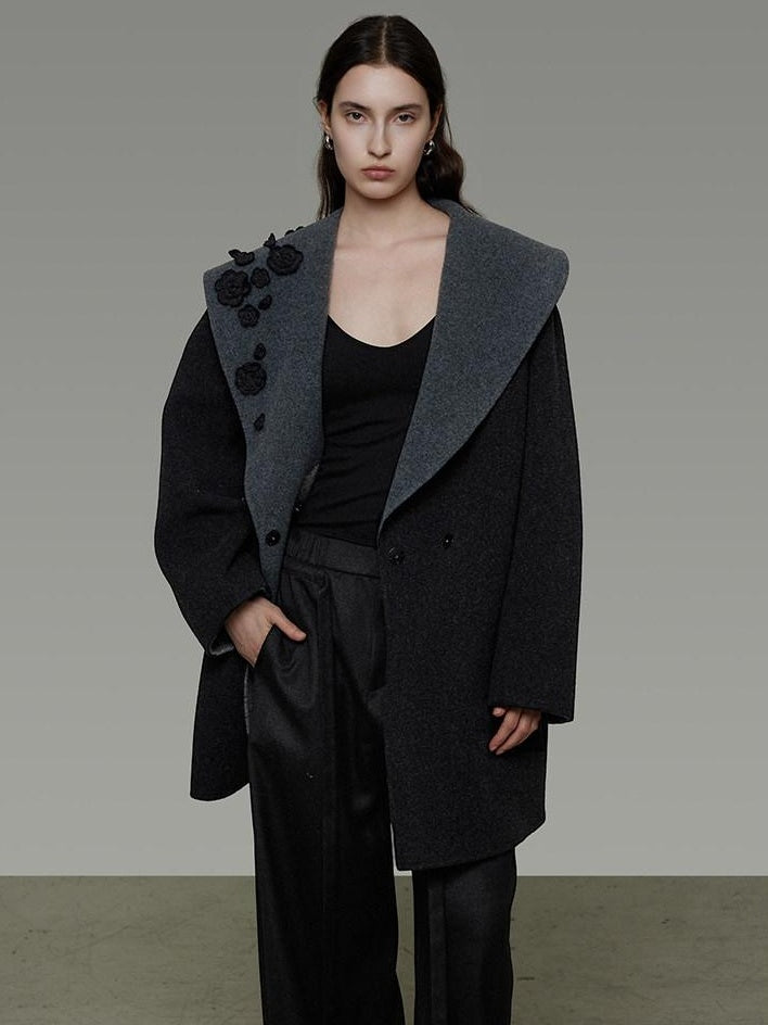 unspoken Warm Thick Minimal Commuter Loose Fit Lapel Women Sheep Wool Blend Wool Coats