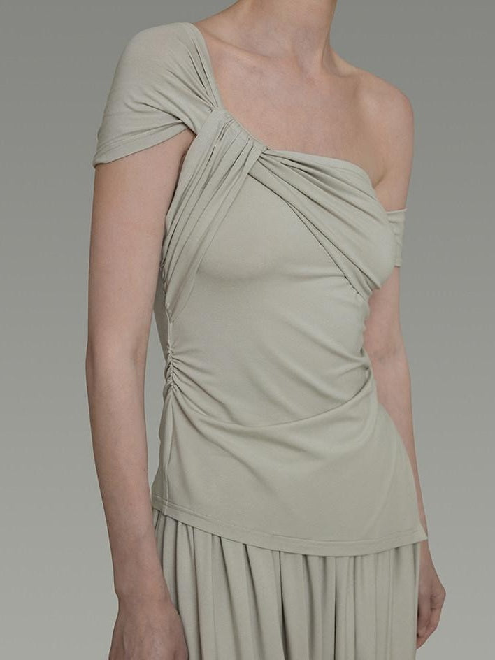 unspoken Minimalist Viscose Short Sleeve Two Piece Women Sage Green Top & Skirt Sets