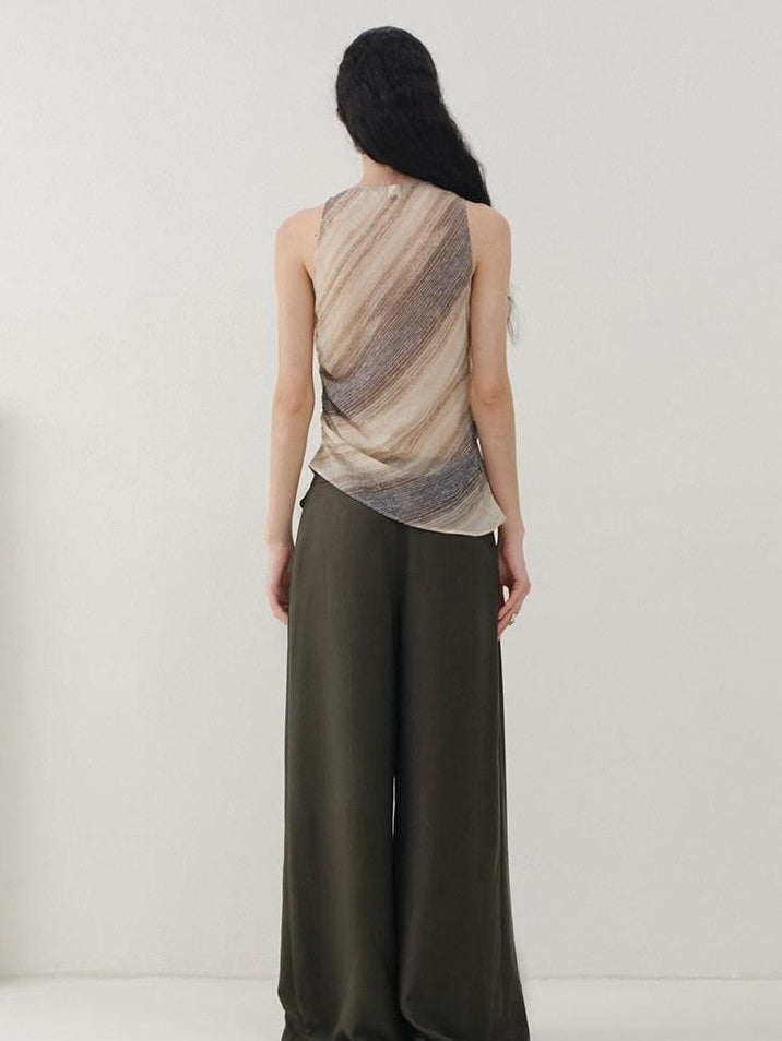 someonesometimes Original Asymmetric Patchwork Striped Slim Curve Khaki Brown For Women Vest