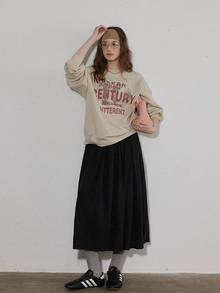 Lofi choose Oversized Letter Print Crewneck Pullover Commuter Style Women Oatmeal Sweatshirt