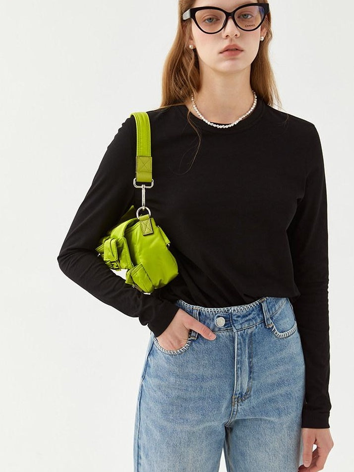 fano Minimalist 100 Percent Cotton Loose Crew Neck Women Basic Long Sleeve T-Shirts