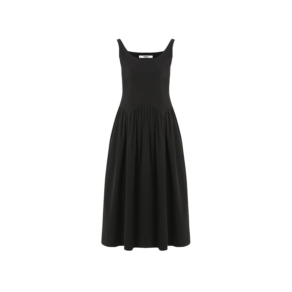 fano_Pure_Cotton_U_Neck_Sleeveless_A_Line_Korean_Office_Dress_Women_Black_Maxi_Dresses_MISSTT
