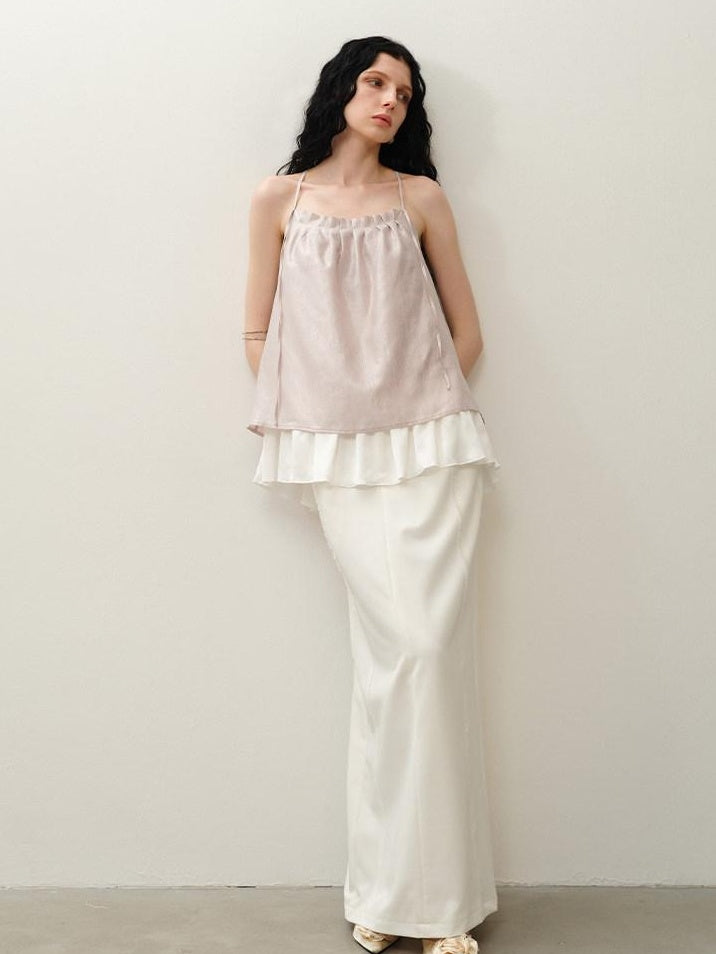 someone sometimes Original Design Ruffle Trim Loose Fit Lyocell Blend Women Solid Color Camisoles