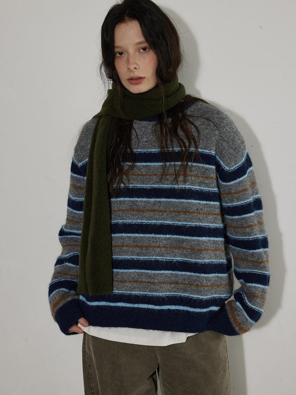 Lofi choose Wool Blend Relaxed Striped Crewneck Pullover Commuter Office Women Tops Sweaters
