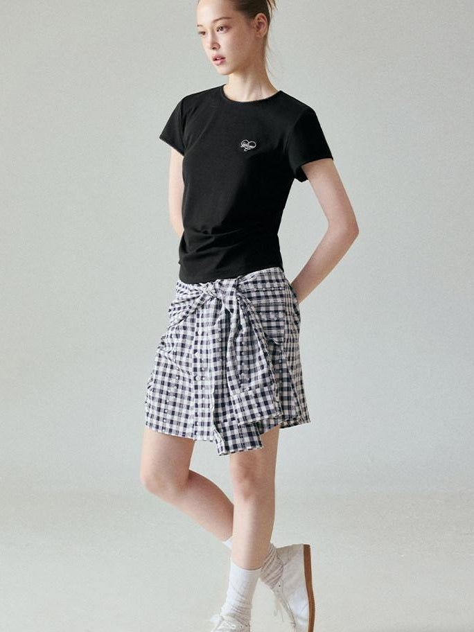 fano Lyocell Stretch Slim Fit Korean Office Black Round Neck Short Sleeve T-Shirts