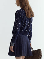 fano Slim Fit Polka Dot Button Front Long Sleeve Women Knitwear Tops Cardigans