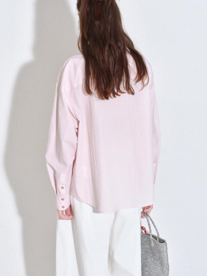 fano Shape Retention Lyocell Blend Korean Work Loose Turn Collar Pink Women Blouses