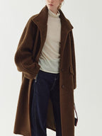 fano Soft Wool Blend Straight Cut Stand Collar Pockets Commuter Midlength Wool Coats