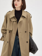 fano Pocketed Relaxed Raglan Midlength Double Breasted Khaki Womens Trench Coats