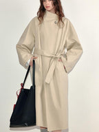 fano Lyocell Cotton Long Relaxed Korean Casual Single Breasted Beige Trench Coats