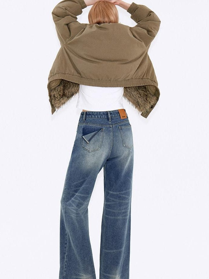 fano Shape Retaining Vintage Distressed Mid Rise Women Blue Straight Leg Jeans