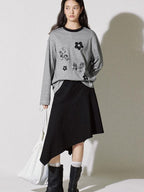 fano Soft Lyocell Cotton Blend Casual Mid Waist Ruffle Asymmetrical Women Midi Skirts