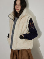 Lofi choose Warm Thick White Duck Down Loose Commuter Lapel Collar Zipper Blue Vests