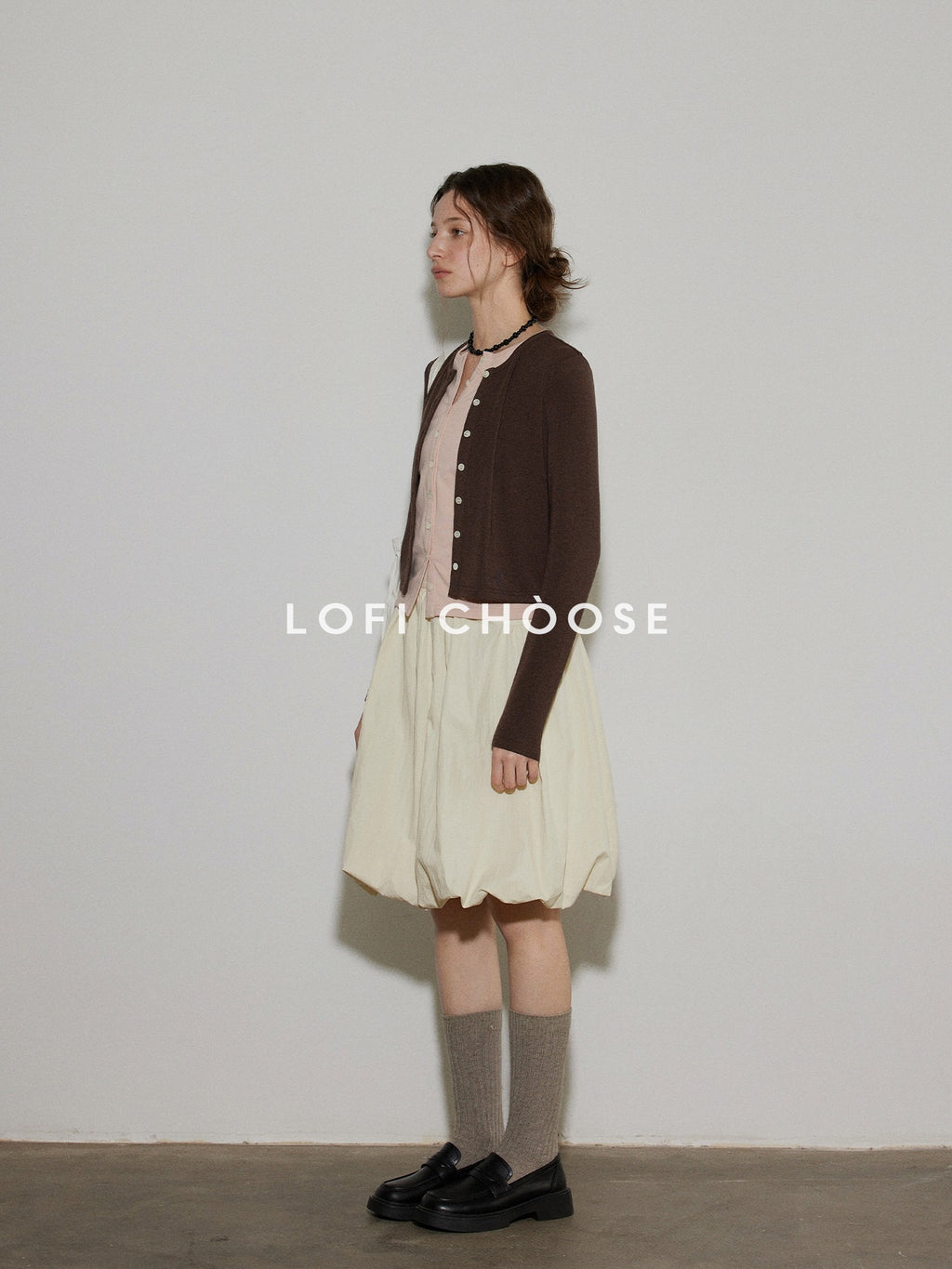 Lofi choose Two Tone Button Front Loose Fit Commuter Round Neck Women Knitwear Cardigans
