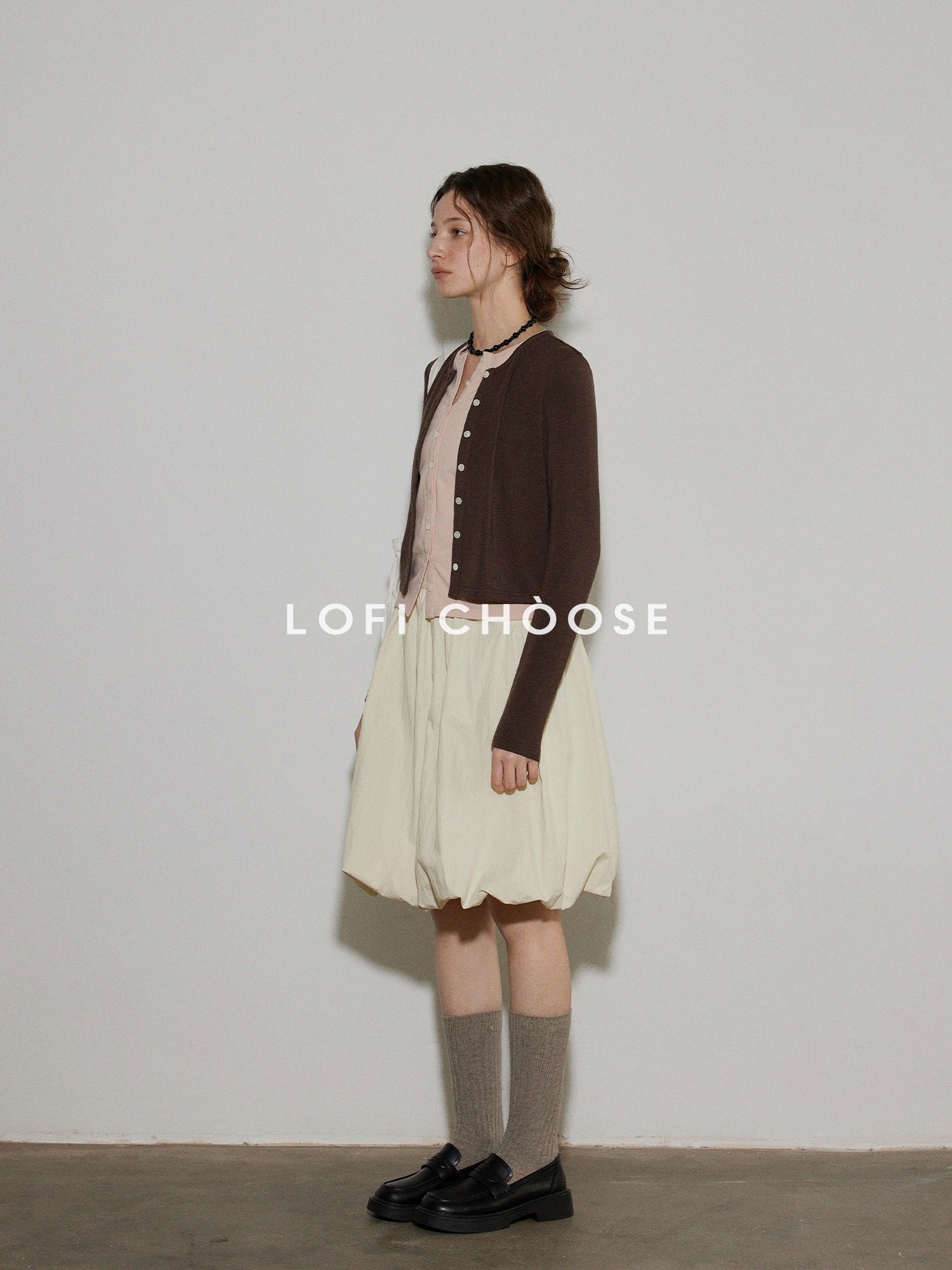 Lofi choose Two Tone Button Front Loose Fit Commuter Round Neck Women Knitwear Cardigans
