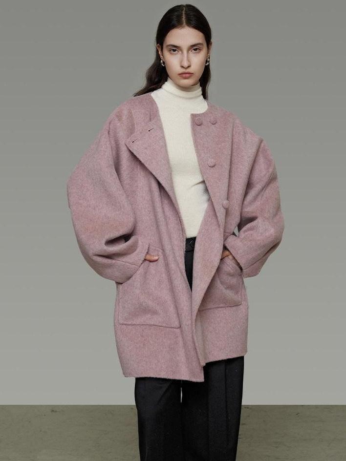 unspoken Pure Wool Loose Fit Minimal Office Midlength Single Button Women Wool Coats