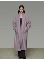 unspoken Cozy Thick Lambswool Midlength Loose Fit Minimalist Commuter Lavender Wool Coats