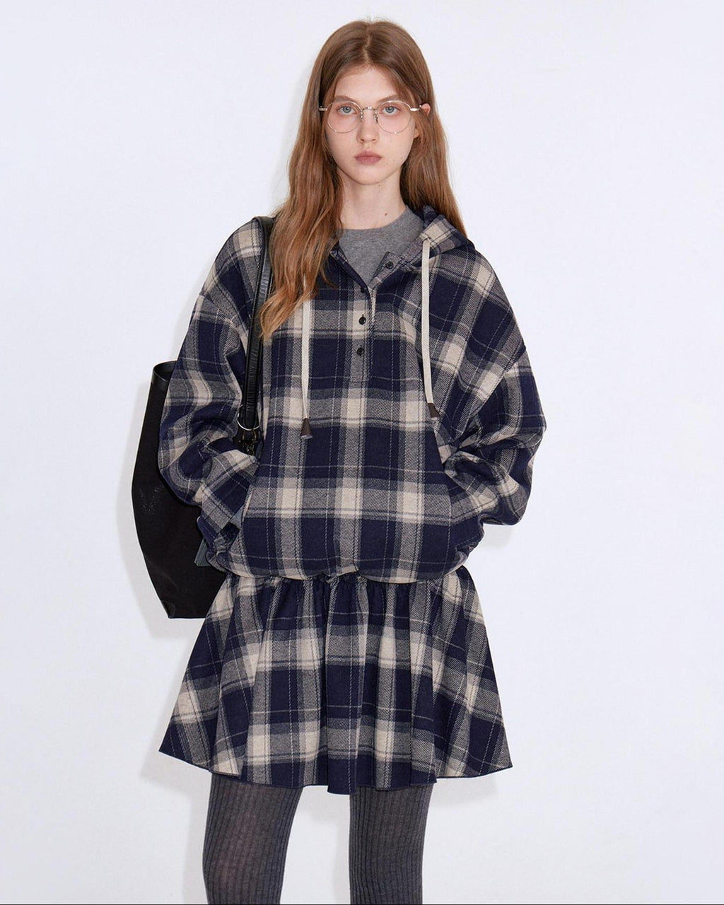 fano Soft Stretch Polyester Blend Cozy Relaxed Fit Plaid Pullover Women Hoodie