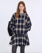 fano Soft Stretch Polyester Blend Cozy Relaxed Fit Plaid Pullover Women Hoodie