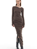 someone sometimes Slim Knit Minimal Casual Crewneck Long Sleeve Women Gray Top & Skirt Sets