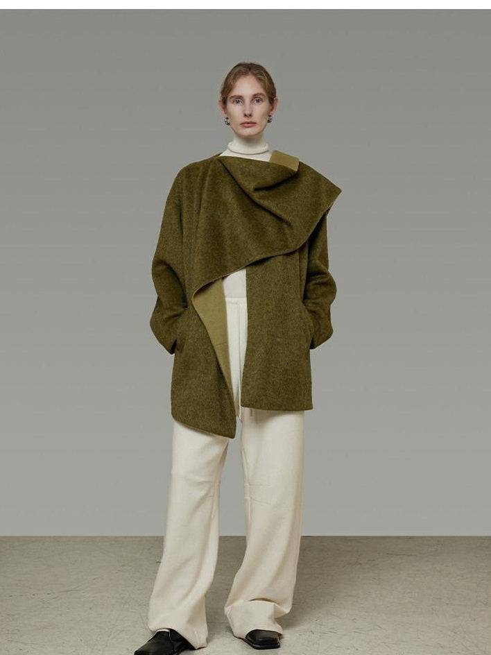 unspoken Asymmetrical Lambswool Blend Oversized Minimal Commuter Tailored Wool Coats