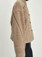someonesometimes Insulated Original Design Loose Fit Button Stand Collar Unisex Short Coat