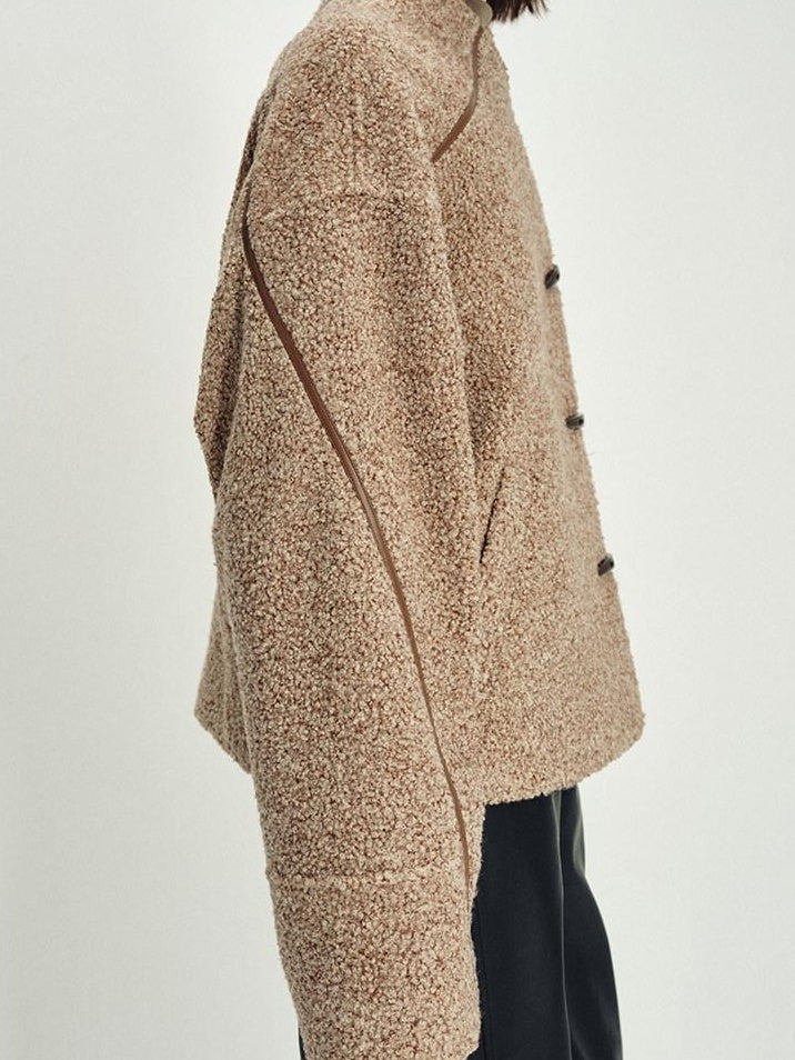 someonesometimes Insulated Original Design Loose Fit Button Stand Collar Unisex Short Coat