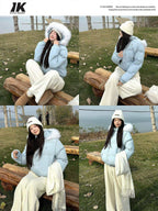 ikyou Thick Embroidered Detachable Hood Straight Fit Commuter Polyester Puffer Jackets