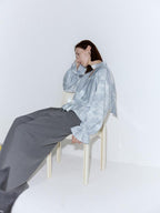 someone sometimes Glacier Blue Polyester V-neck Long Bell Sleeve Loose Fit Office Work Blouses