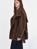 fano Brown Double Breasted Korean Notched Lapel Midlength Office For Women Long Coats