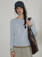 Lofi choose Soft Oversized Loose Fit Round Neck Women Blue Brown Long Sleeve T-Shirts