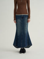 someone sometimes High Cotton Denim Blue Long Sleeve Collared Buttoned Women Top & Skirt Sets