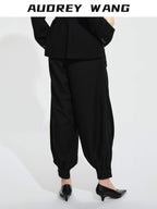 audreyyang High Stretch Elastic Waist Tapered Casual Women Black Polyester Sweatpants