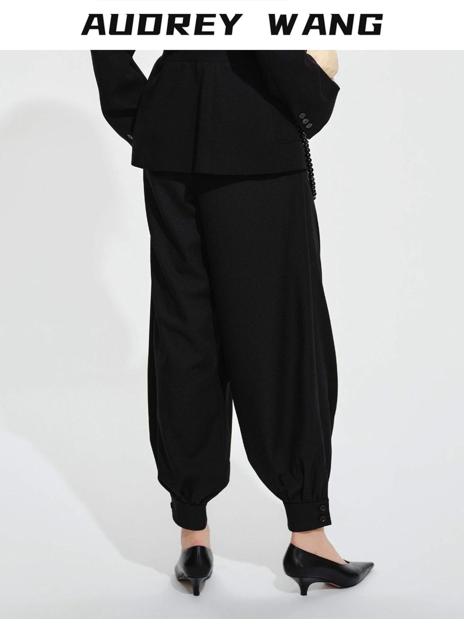 audreyyang High Stretch Elastic Waist Tapered Casual Women Black Polyester Sweatpants