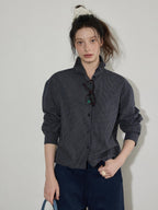 Lofi choose Pure Cotton Loose Fit Plaid Button Front Turn Down Collar Office Women Blouses