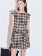 fano Plaid Sleeveless H Line Natural Waist Office Dress For Women Midi Dresses
