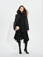 audreyyang Soft Lambskin Vintage Loose Fit Collarless Black Woven Women Leather Jackets