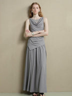 someonesometimes Slim Stretch Office Patchwork Two Piece Women Heather Gray Top & Skirt Sets