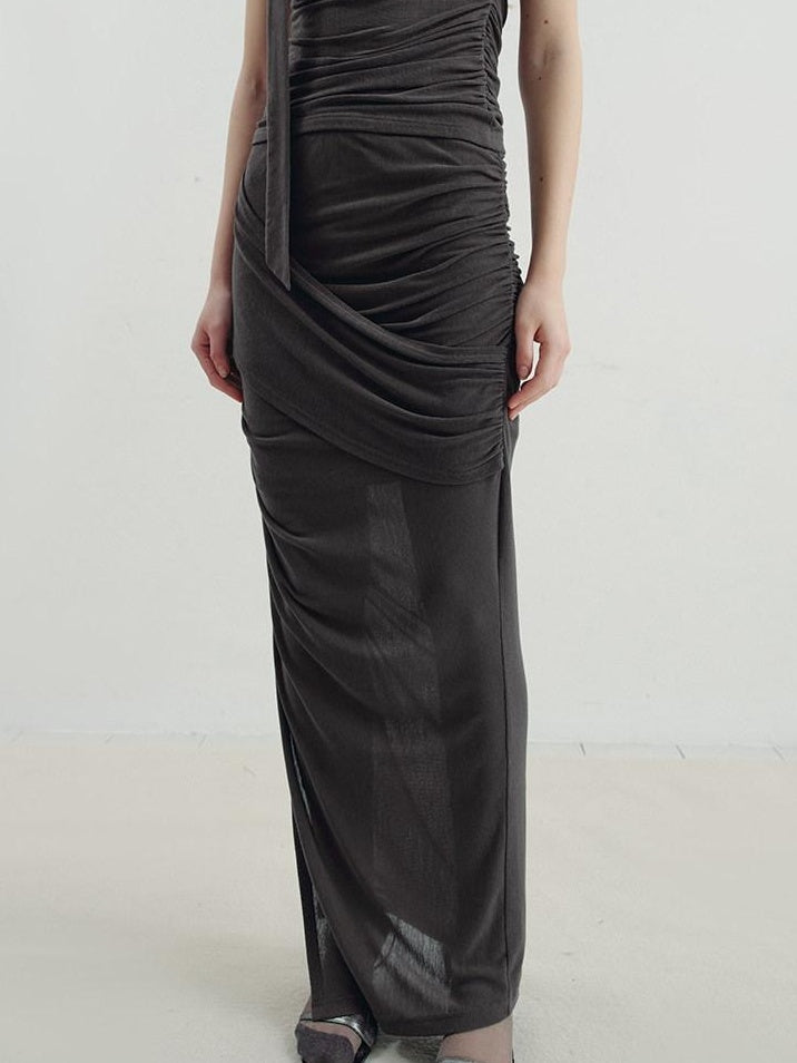 someone sometimes Versatile Pleated Tie Cami Slim Fit Lyocell Linen Blend Women Top & Skirt Sets