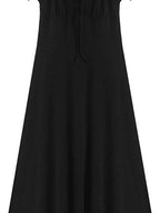 fano Structured High Waist A Line Square Neck Cotton Short Sleeve Black Maxi Dresses