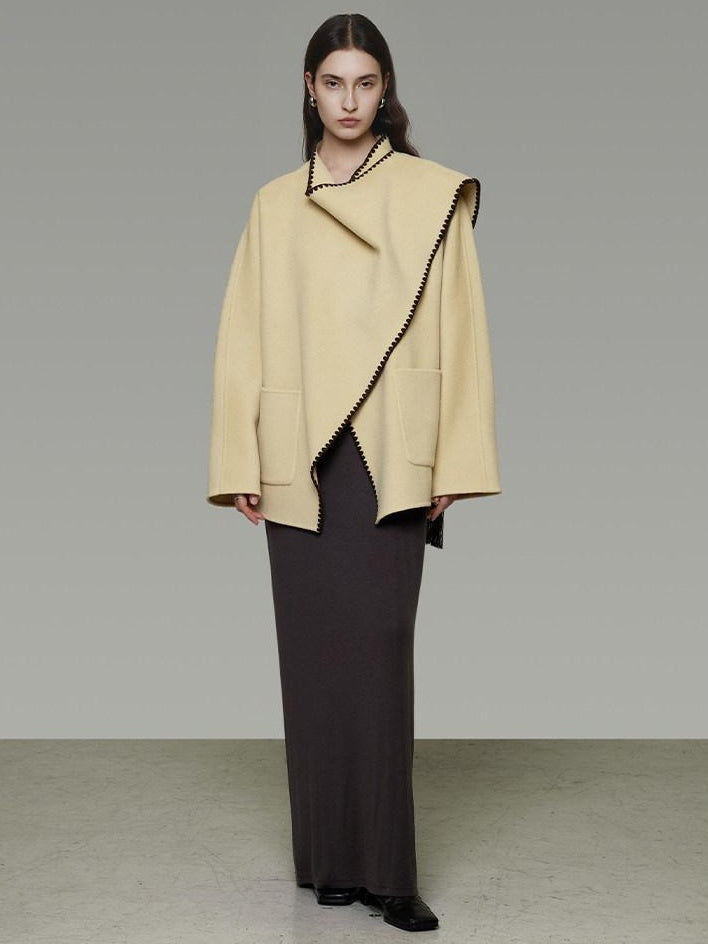 unspoken 100 Percent Wool Lightweight Minimal Commuter Loose Women Pale Yellow Wool Coats